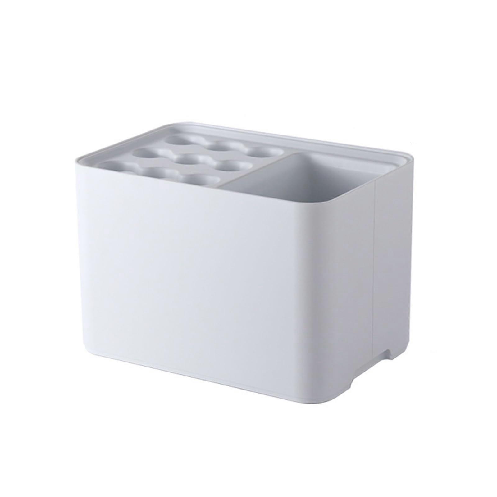 Plastic Umbrella Stand with Drip Tray, SpaceSaving Square Holder for Entryway, Corner, Home, Office, White