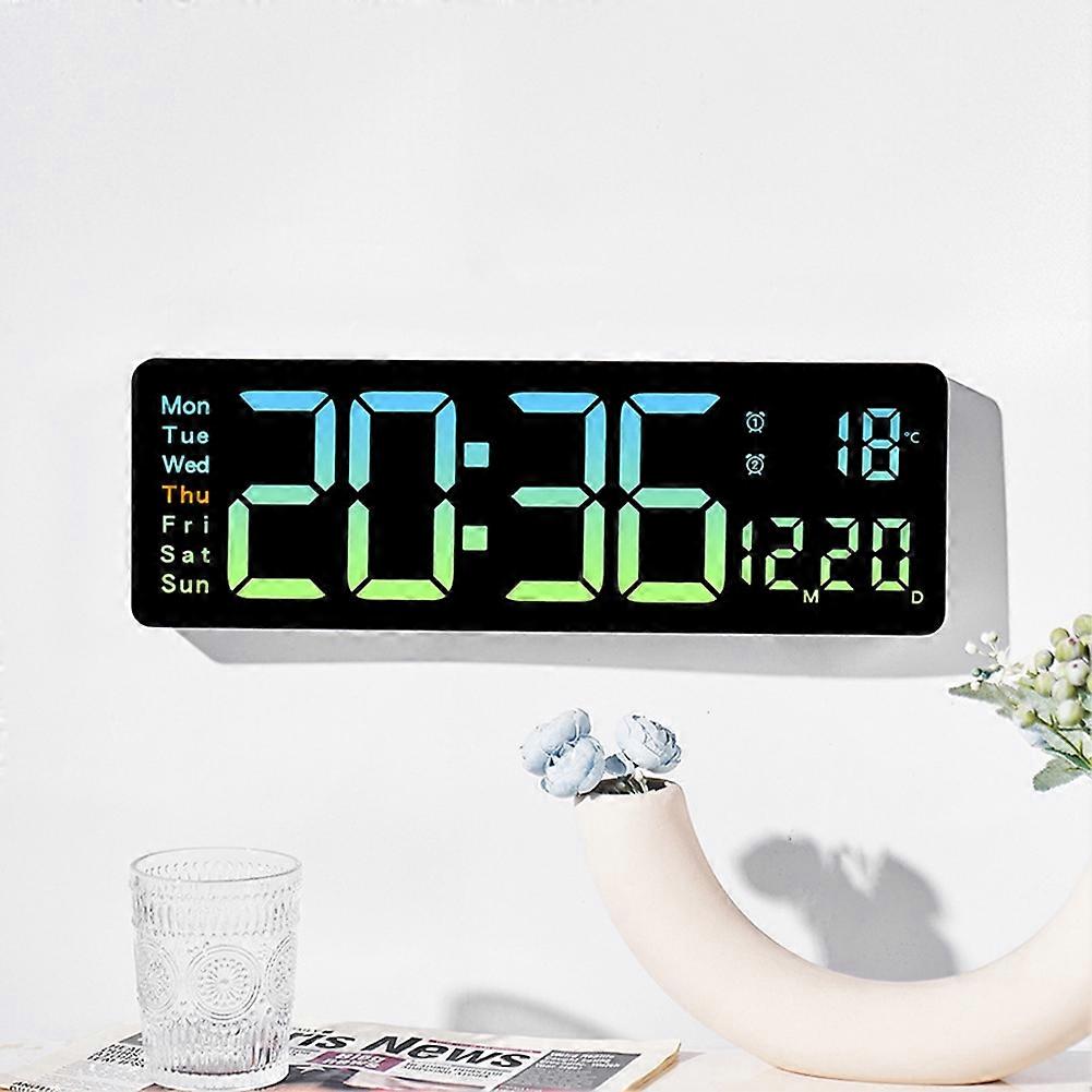 Digital Wall Clock Large Alarm Clock Remote Control Date Week Temperature Clock Dual Alarms LED Display Clock Pink