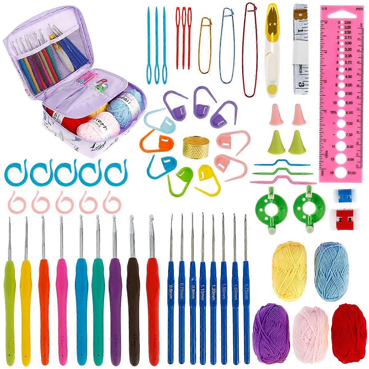 Qenwkxz Complete Crochet Kit with 9 Soft Shank Hooks & Yellow Scissors, 66 Pieces