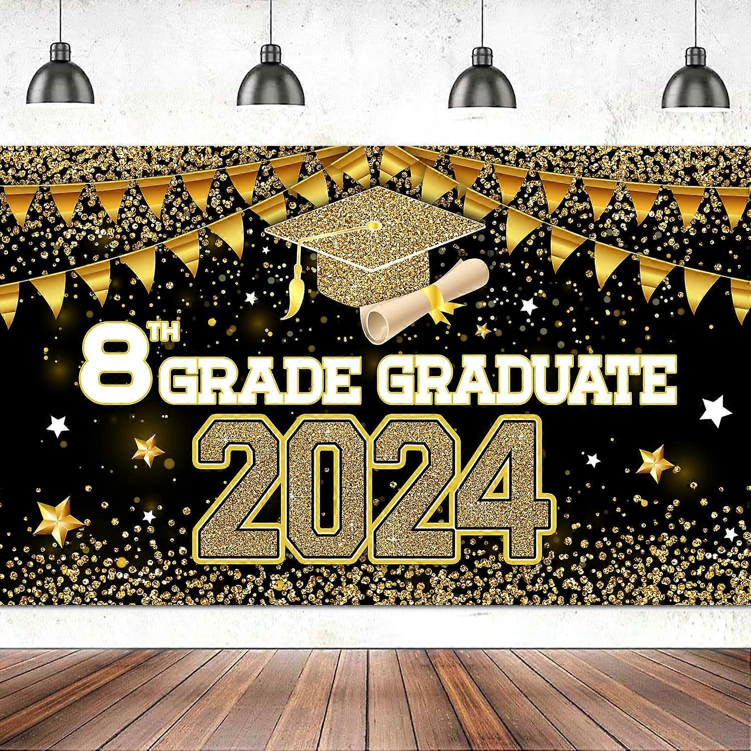 Reusable 8th Grade Graduation Decorations Backdrop Banner Polyester Fabric, Multicolor, 71''