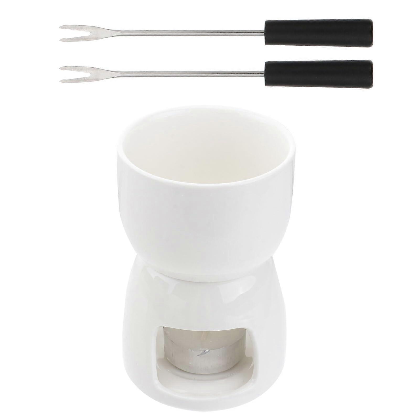 Ceramic Fondue Pot with Candle Base for Chocolate Melting and Butter Warming at Home