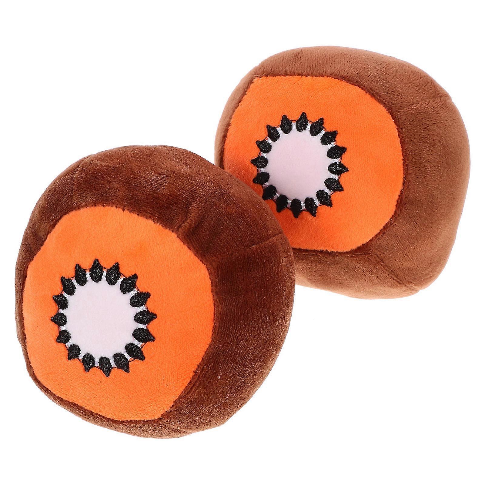 Squeaky Dog Toy Plush Kiwi Shape for Teeth Grinding 2Pcs Set