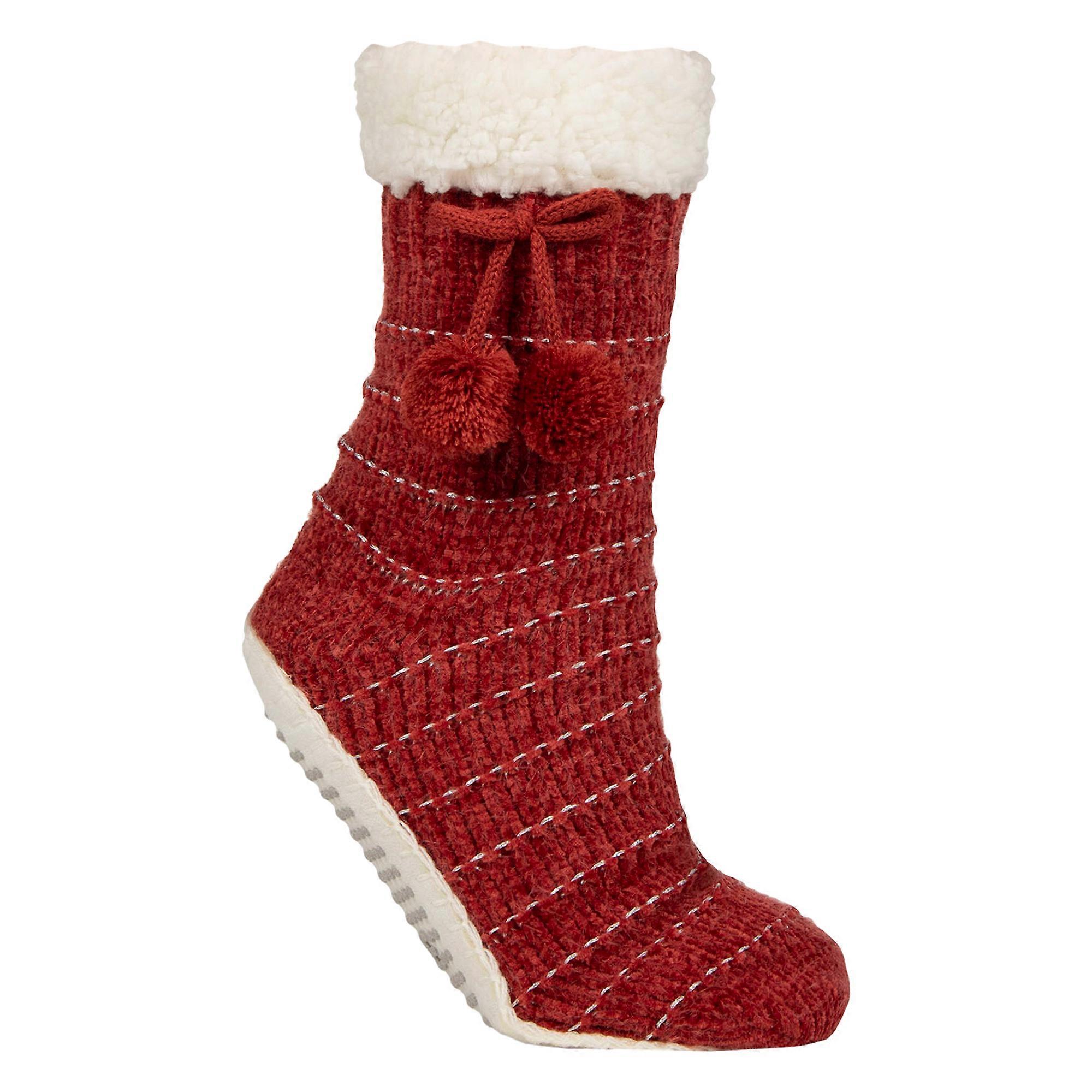 ELLE - 1 Pair Ladies Chenille Moccasin Slipper Socks