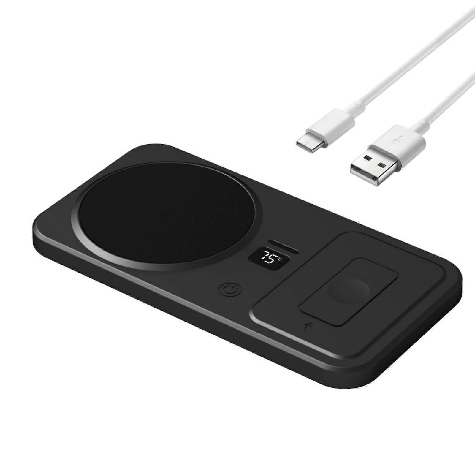Coffee Mug Warmer with Wireless Qi Charging, 2 in 1 Adjustable Heat Levels, Auto Shut Off, Black