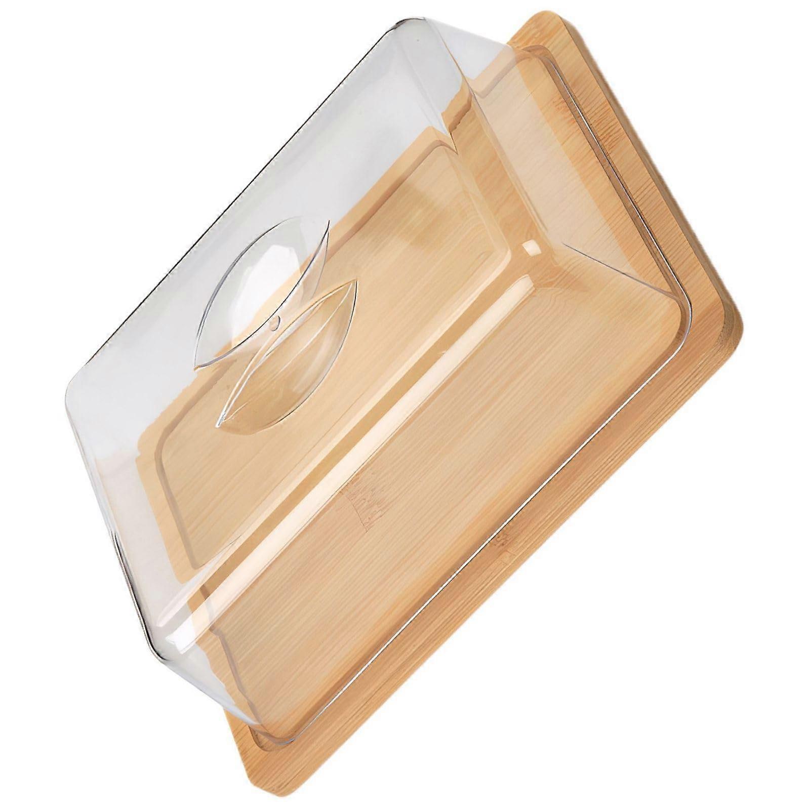 Wooden Butter Dish with Clear Lid, Rectangular Solid Wood Keeper for Kitchen Countertop Storage