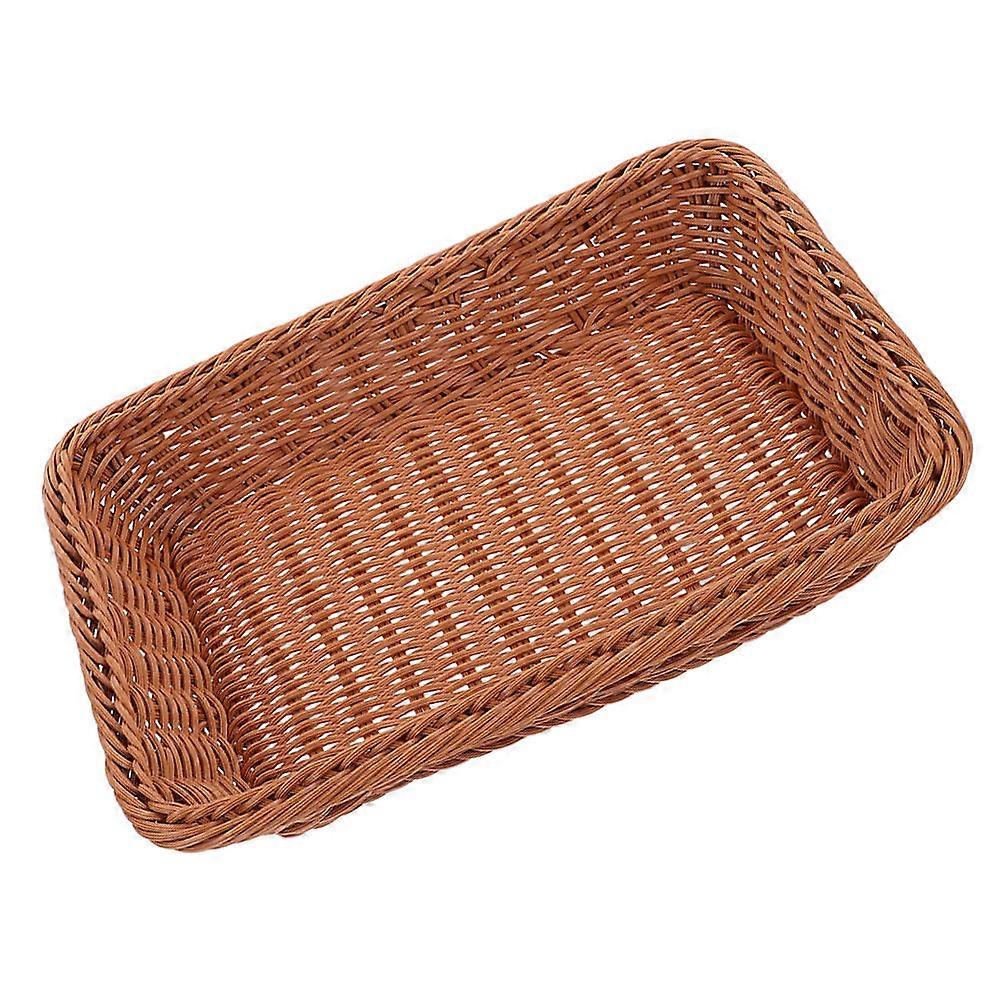 Brown PP Woven Bread Basket for Kitchen Counter Storage Use Small Rectangular 7.5 x 4.5 x 3 Inches
