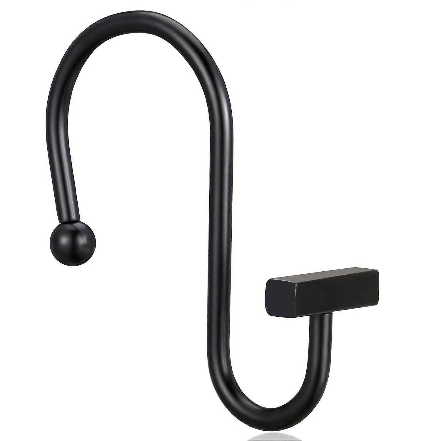 Shower Curtain Hooks Rust Proof Metal Rings for Bathroom Rod, Square TBar Set of 12 Matte Black