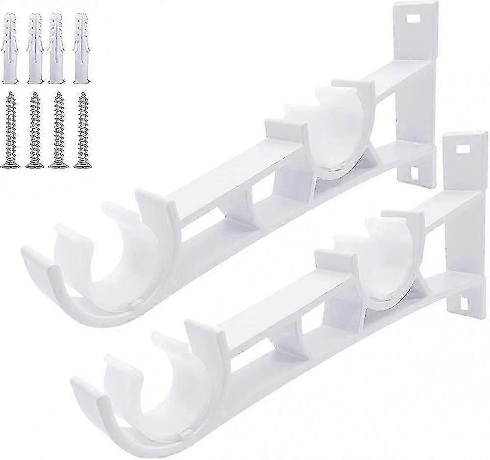 قوس قضيب الستار ، مسار مزدوج ، مثبت على الحائط ، خطافات قضيب ستارة ، سبائك الألومنيوم ، 1 زوج لقضيب 28 مم -32 مم ، (قضيب مزدوج ، أبيض)