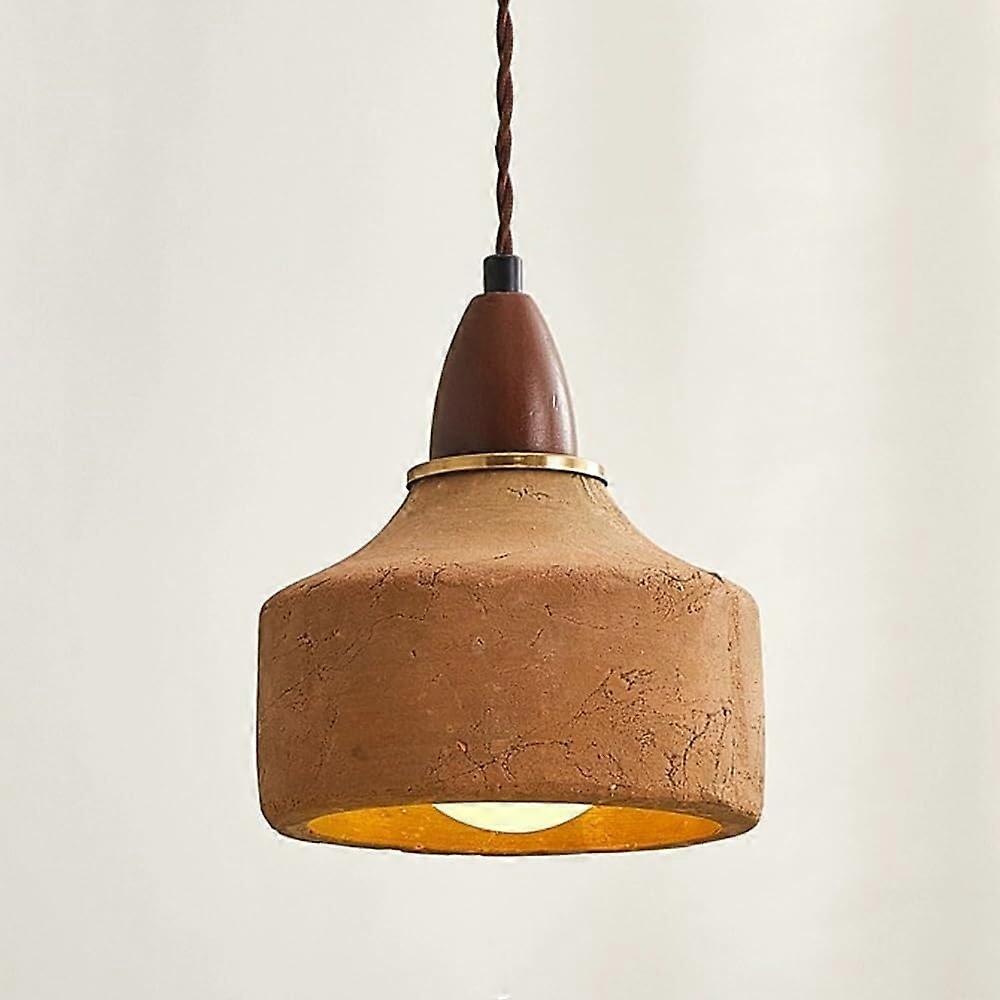 Ceramic Pendant Light with Rustic Texture, Japanese Style Wabi Sabi, Adjustable Height, Walnut Holder