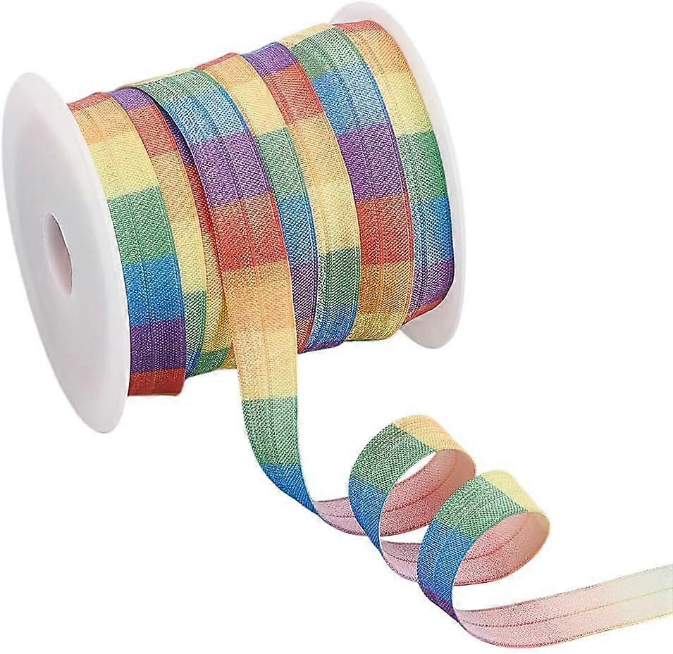21.87 Yards Raindow Fold Over Elastic Stretch Ribbon 5/8" Wide Foldover Lace Ribbon Decorative Folding Stretchy Ribbon Elastic Ribbon for Headbands Wa