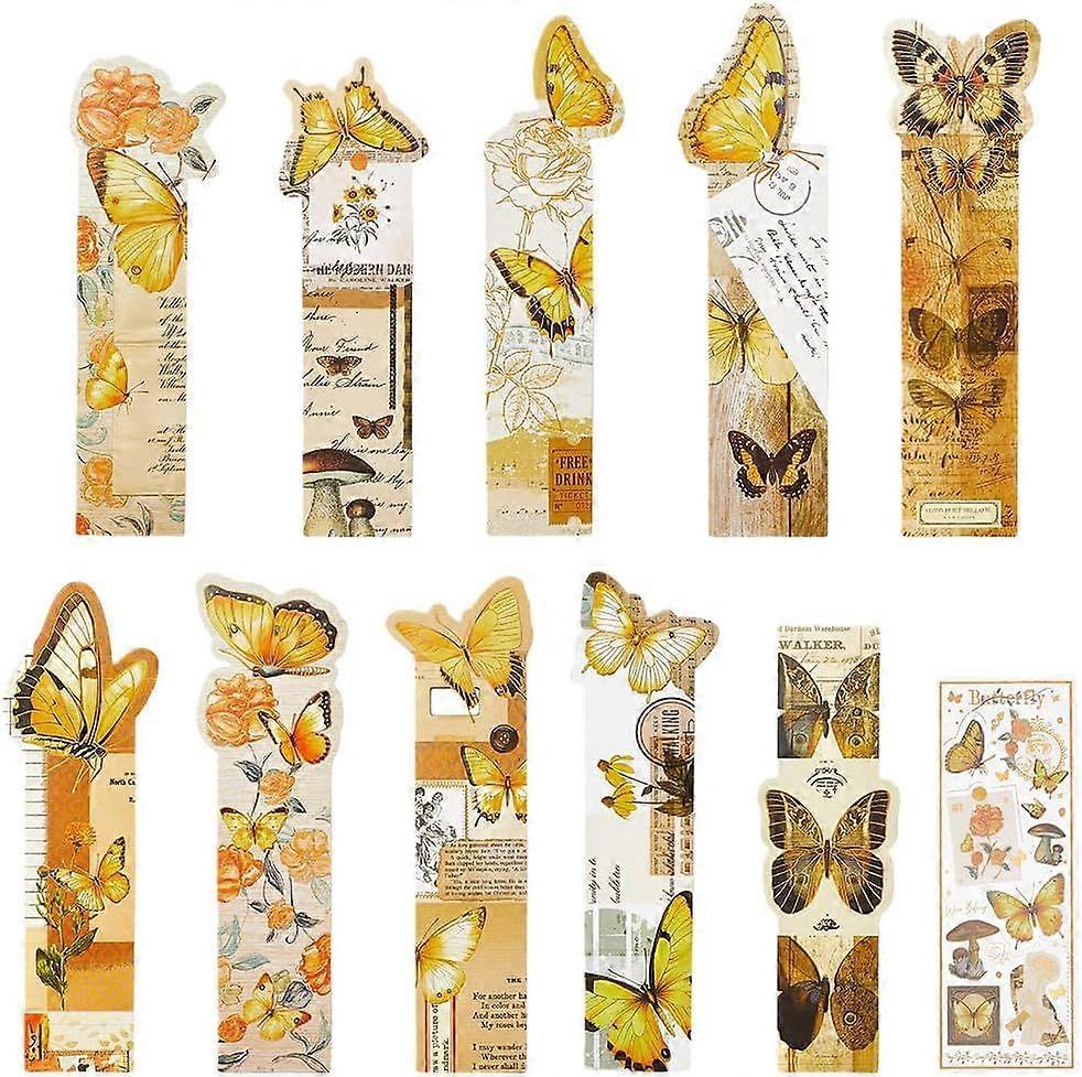 11 Styles 22 Sheets Butterfly Bookmark Bulk Vintage Bookmarks Natural Style Exquisite Pattern Rose Flower Paper Tracker Page Clip Paper Book Marks for