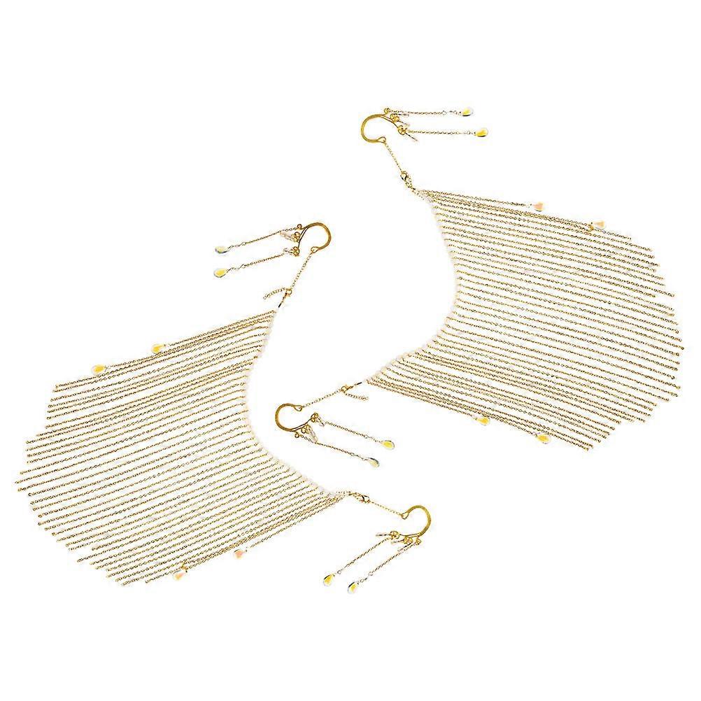 Golden Tassel Mask Chain for Hanfu Featuring Unique Face Veil 2Pcs
