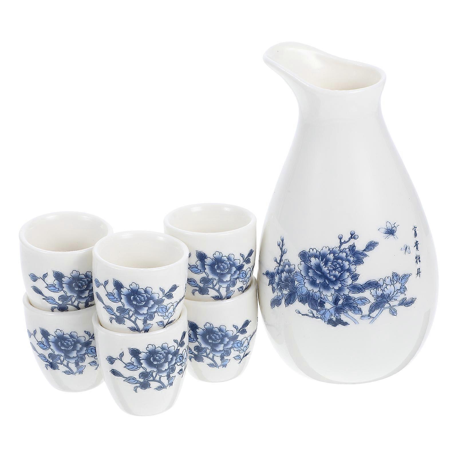Japanese Sake Set with Ceramic Tokkuri Bottle for Drinking