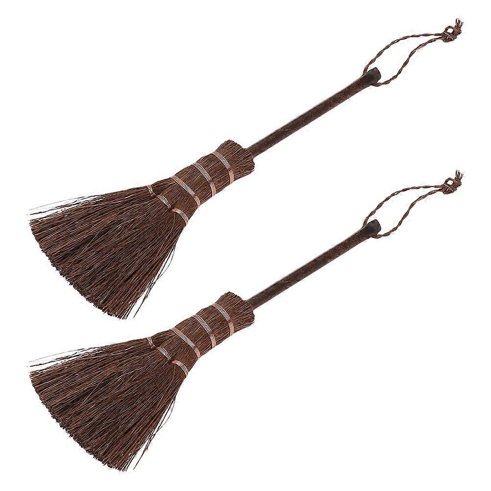 Mini Handheld Broom with Ergonomic Handle for Cleaning 2Pcs Brown Compact Design
