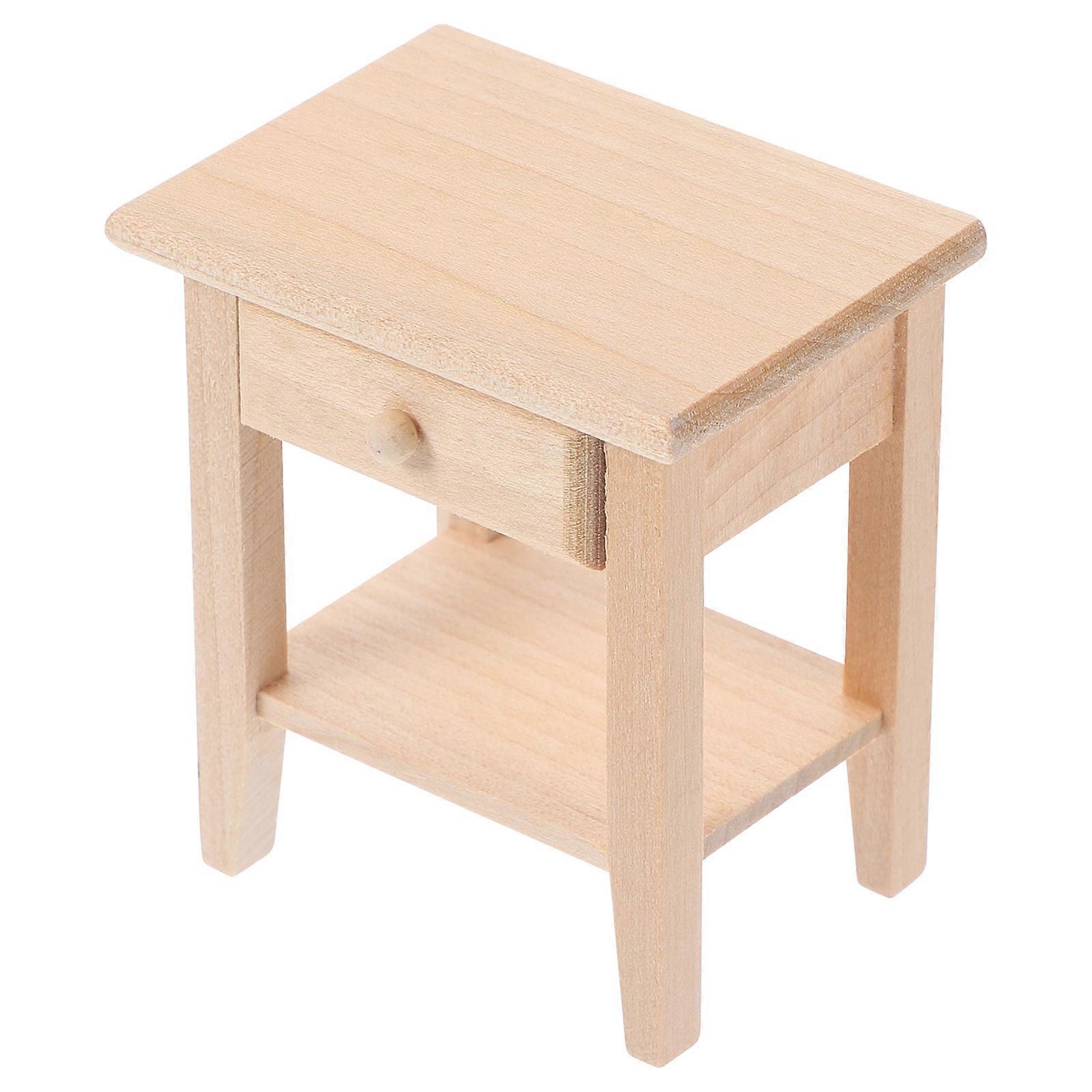 Wood Mini Bedside Table Doll House Nightstand for Decor 5Pcs Set