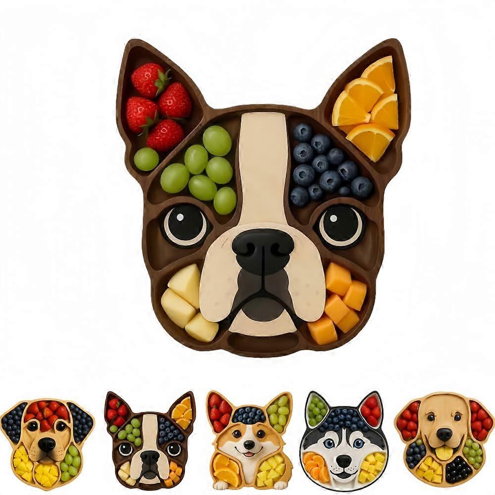 Bulldog Cheese Board Wooden Dog Face Serving Platter with MultiCompartment Design Small Size