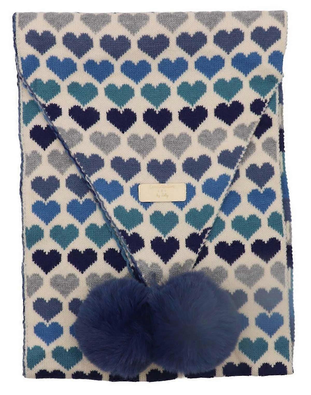 Zelly Heart Pom Pom Scarf - Blue