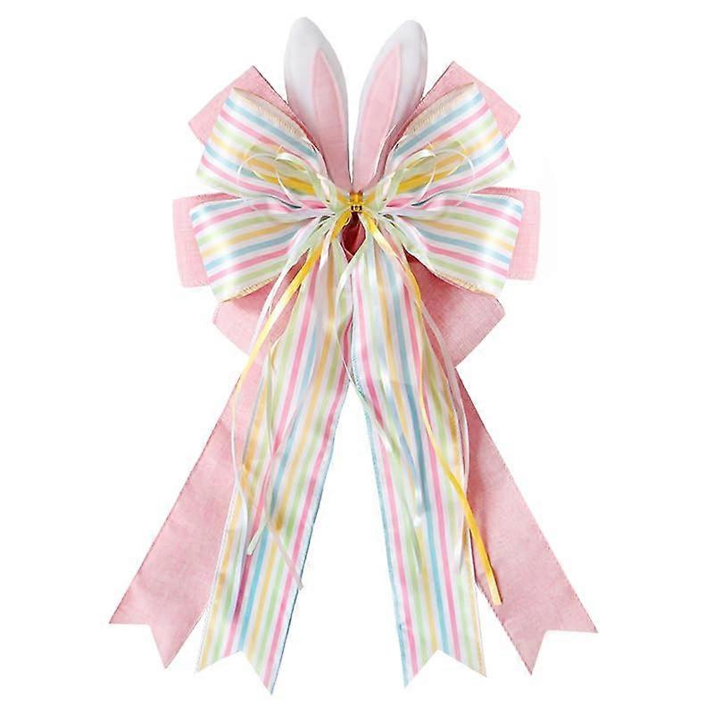 Easter Burlap Bow with Festive Bunny Pattern, Large Wired Rustic Wreath Decor for Door or Tree