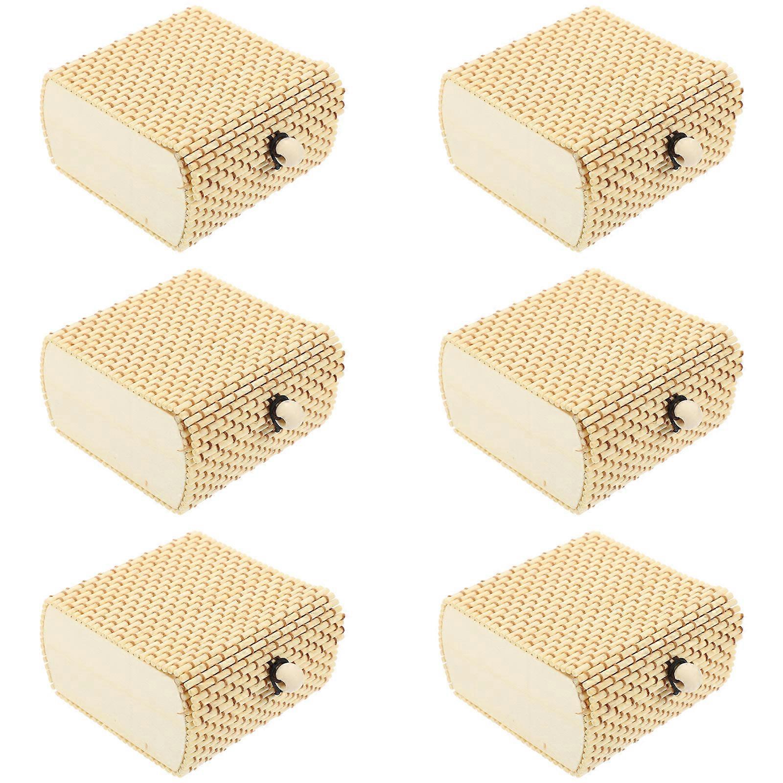 6pcs Bamboo Boxes Miniature Curtain Cane Treasure Chests Set