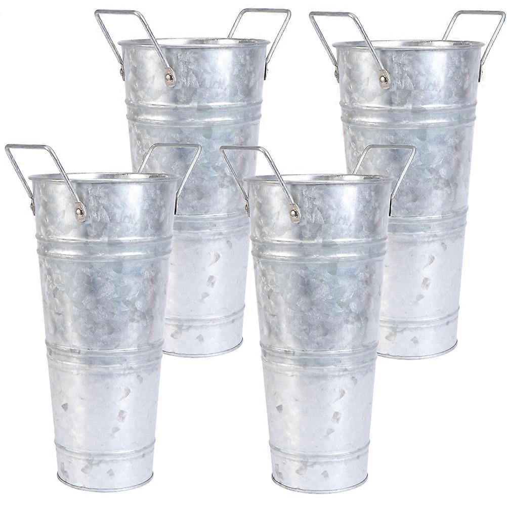 Retro Iron Flower Bucket Rustic Metal Pot for Storage 4Pcs