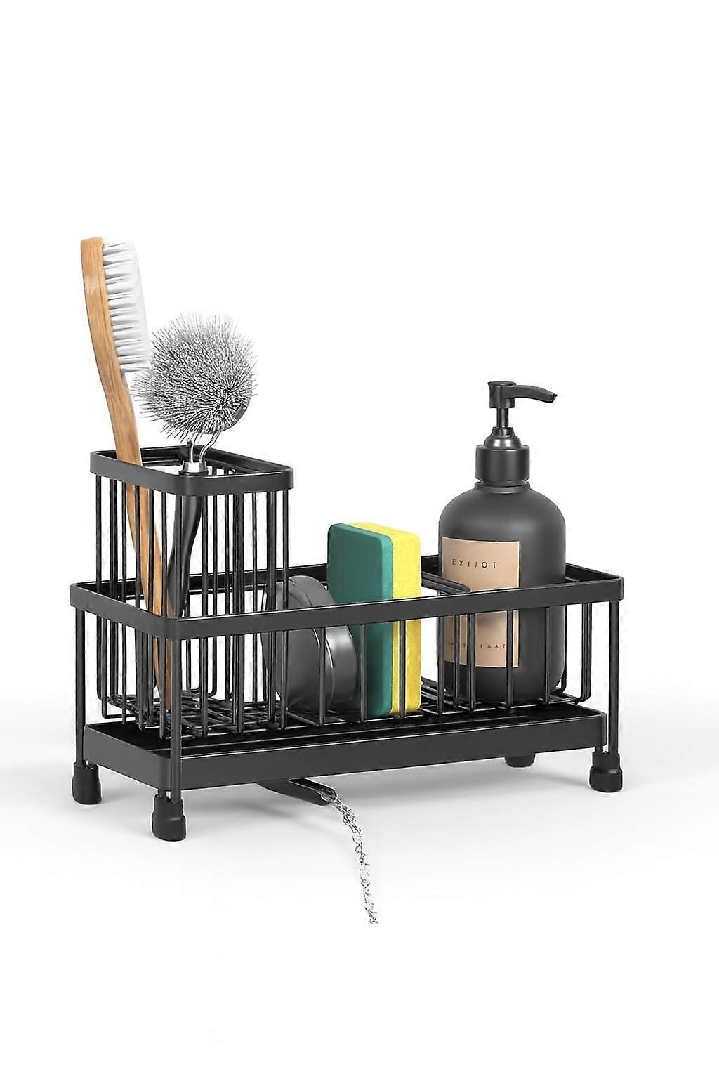 Rustproof Stainless Steel Kitchen Sink Caddy with Rotatable Drain Spout and Triple Storage