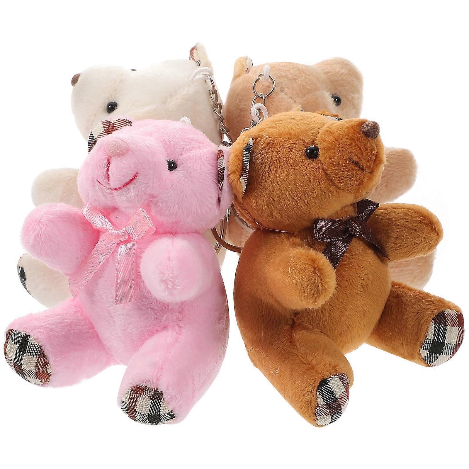 Keychain Plush Bear Doll for Decor 4Pcs Soft Stuffed Bear Toy Accessories