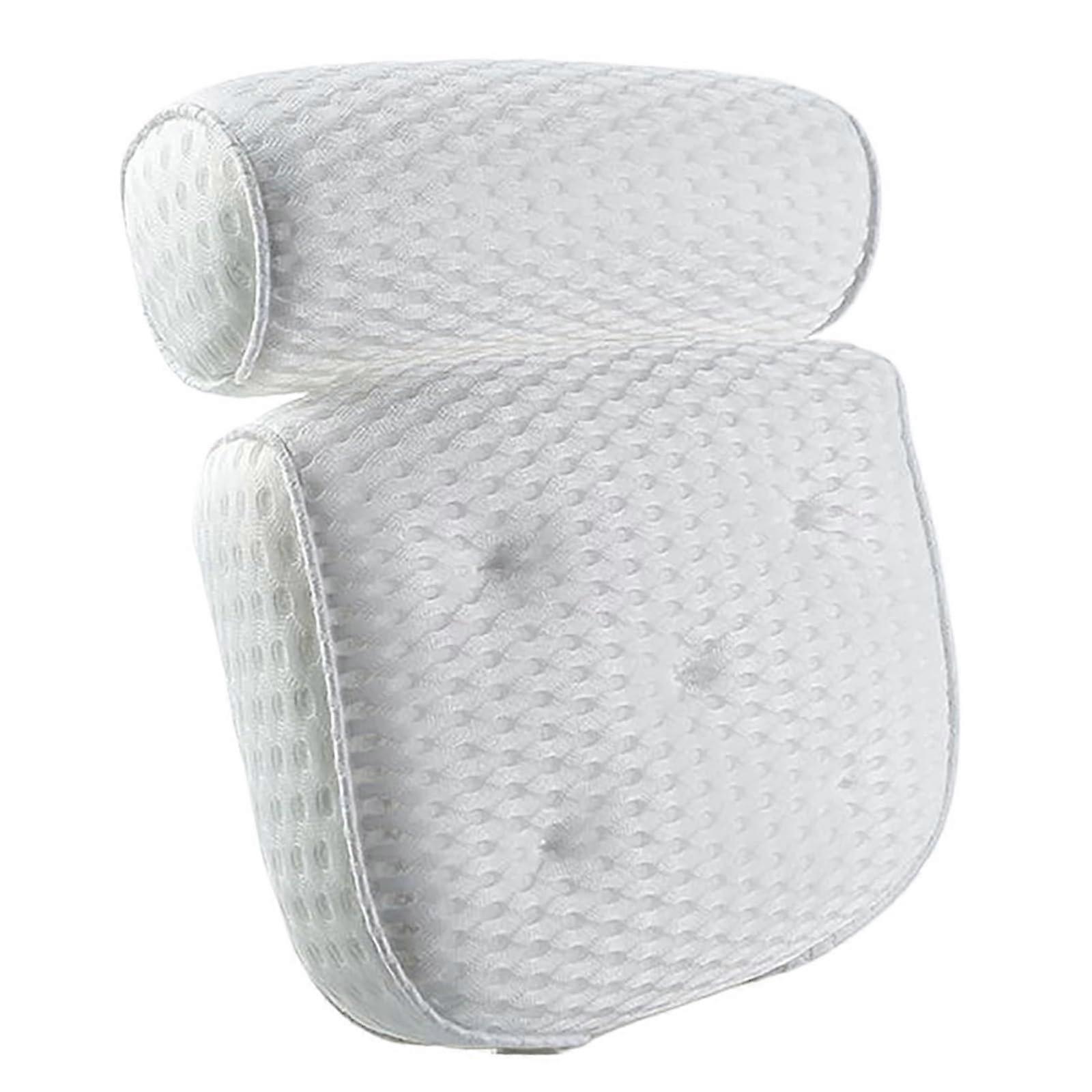Bath Pillow with 4D Breathable Mesh and 7 Suction Cups for Head Neck Back Shoulder Support White
