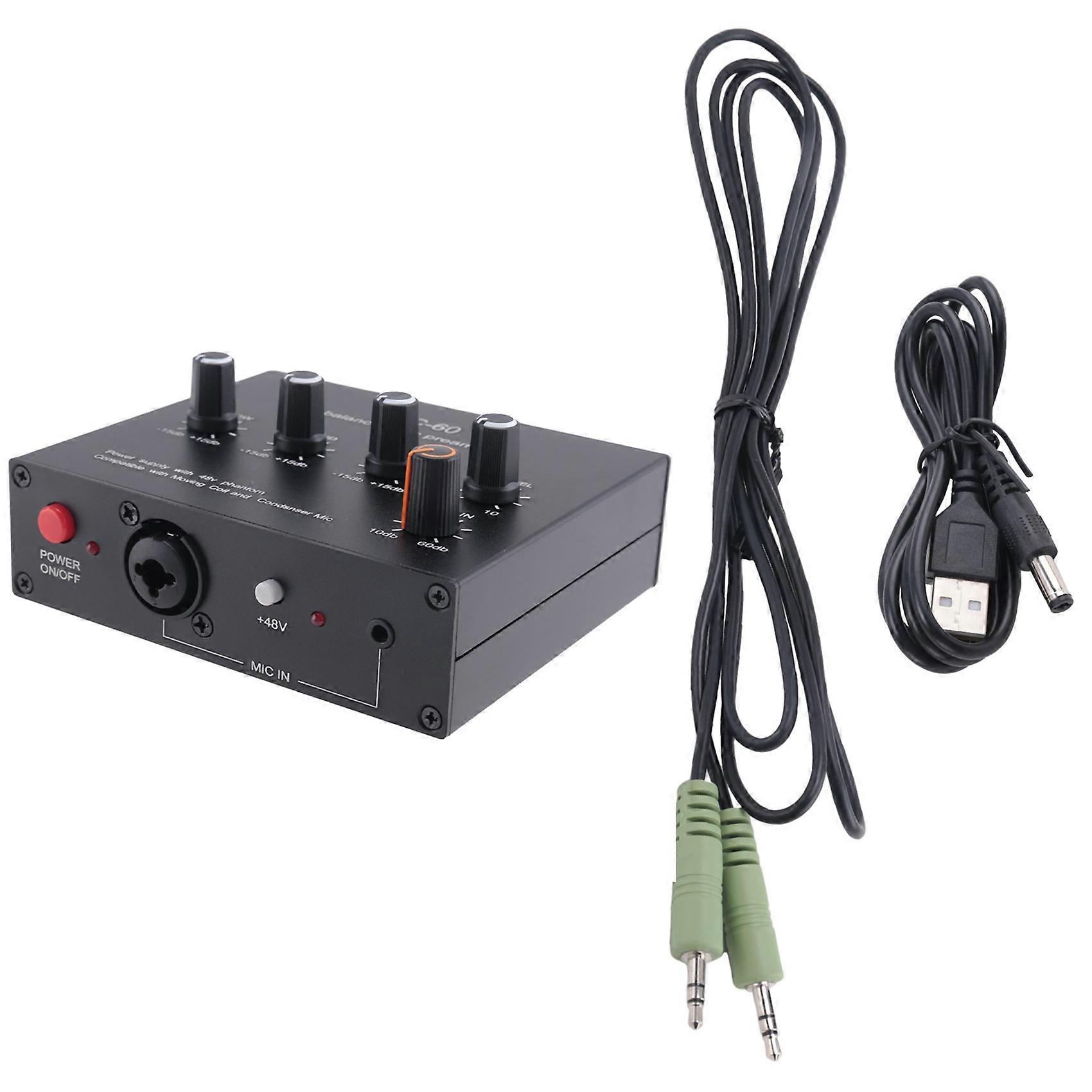 MIC-60 3-Band Equalizer Balanced Mic Preamp Microphone Preamplifier with DC Cable and 3.5mm Cable