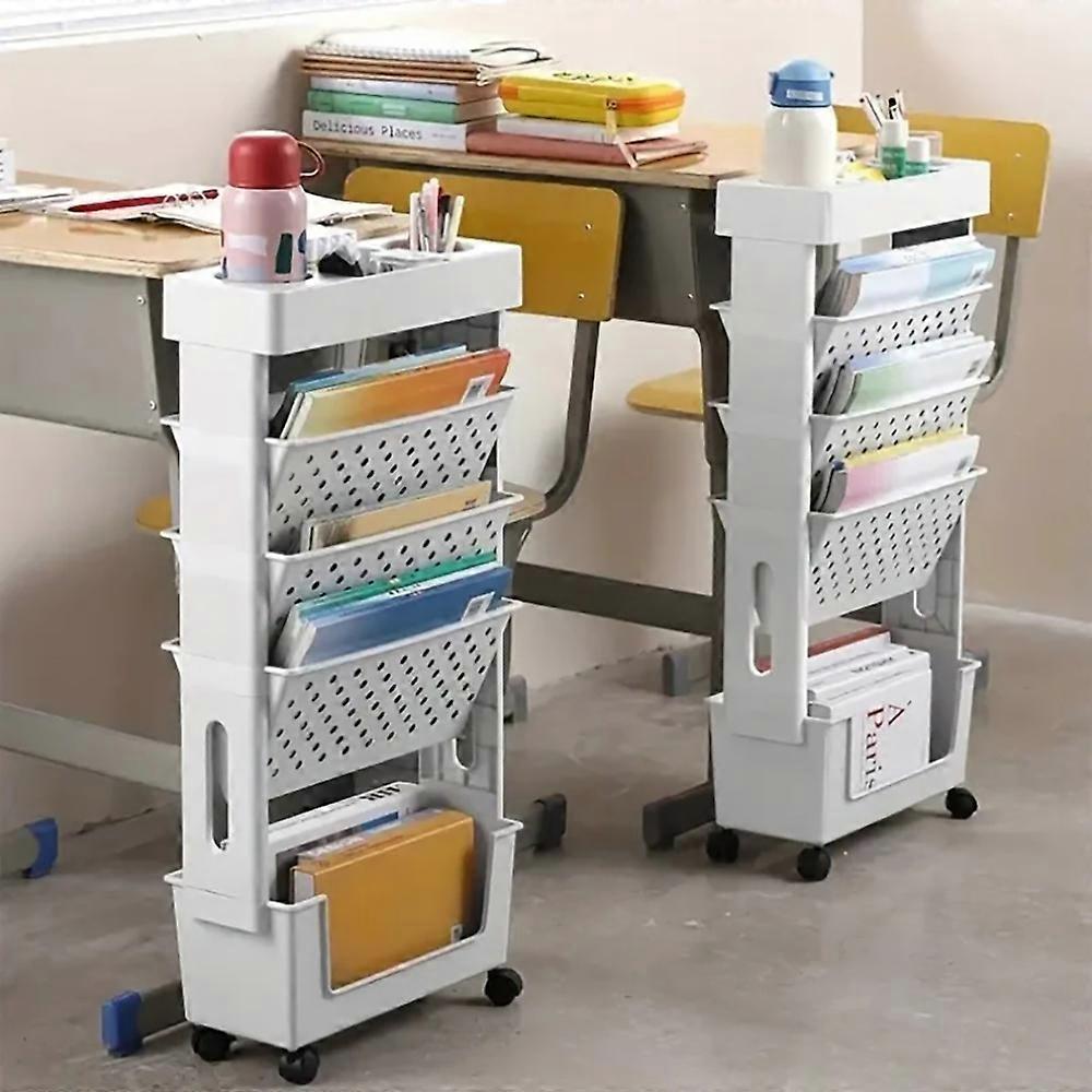 1pc 5 Tier Book Rack Storage Bookshelf, Multilayer Capacity Rotatable Removable Plastic Practical Rolling Organization