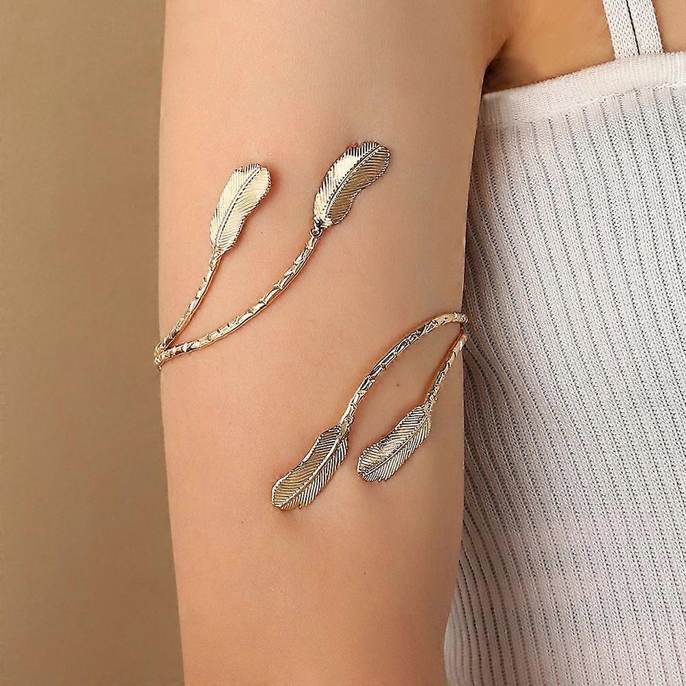 Alloy Arm Cuff Bangles Golden Leaf 3-1/2 inch(9cm)