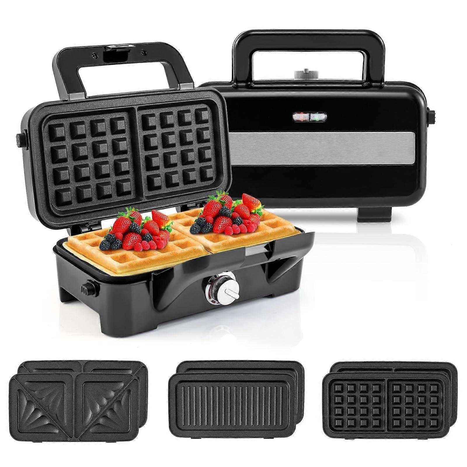 3 in 1 Sandwich Maker with Removable Nonstick Plates, 5Level Temperature Control Breakfast Grill