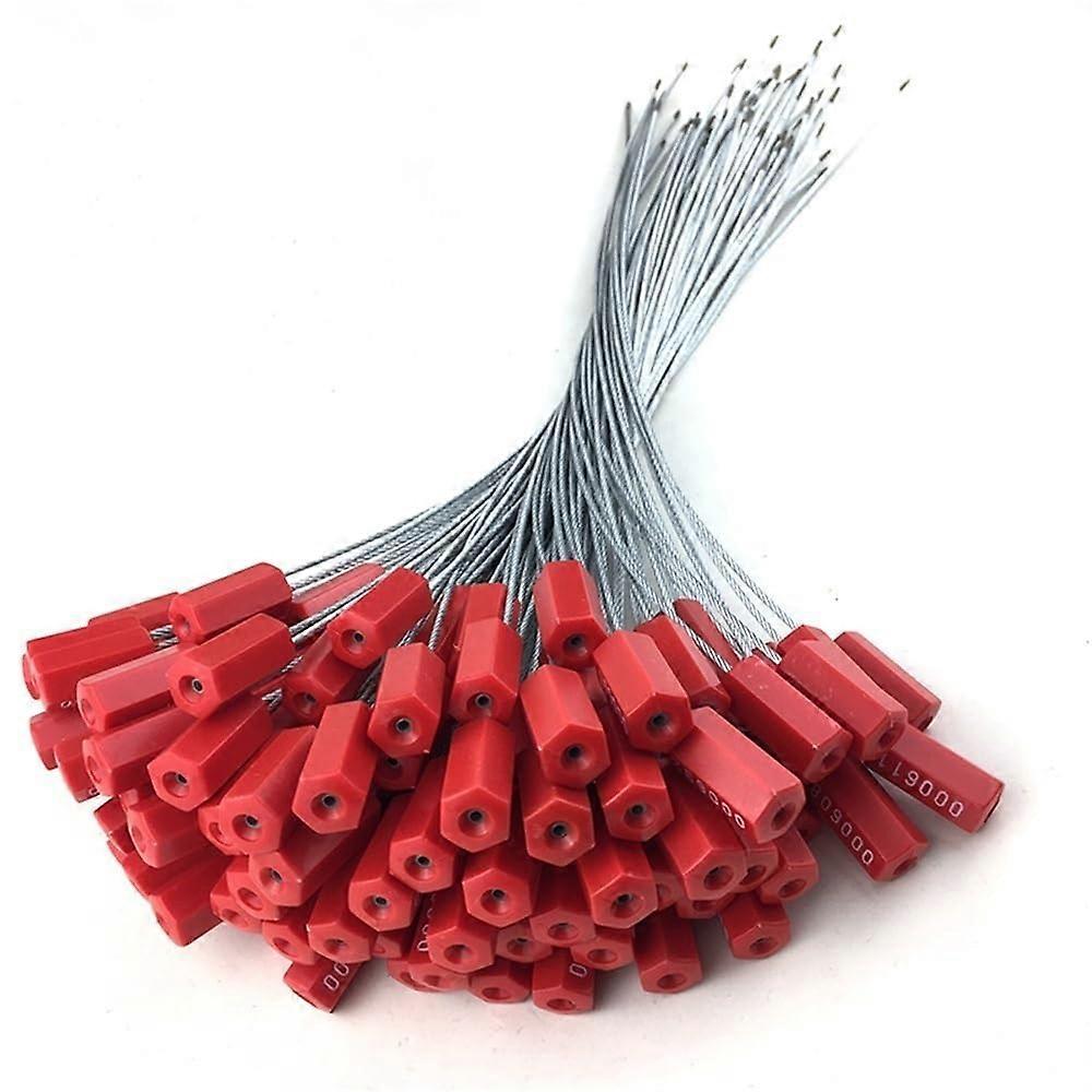 100PCS Container Security Seals 300mm Steel Self Locking Cable Ties Tamper Evident Numbered Red