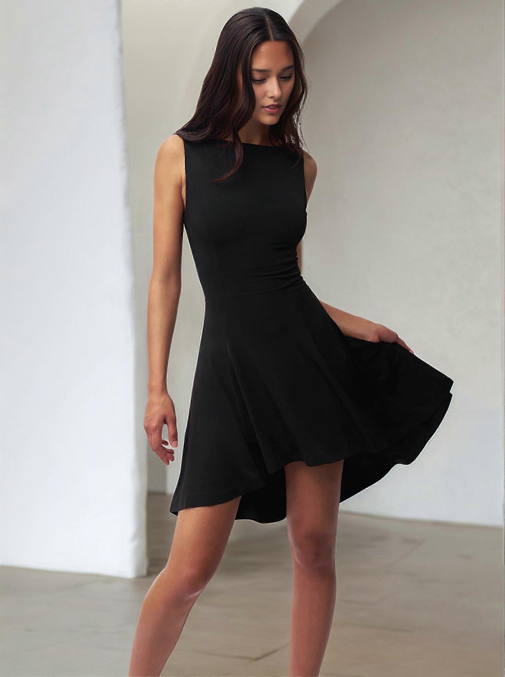 Women'S Slim Fit Solid Color Sleeveless Basic Casual Dress Black L