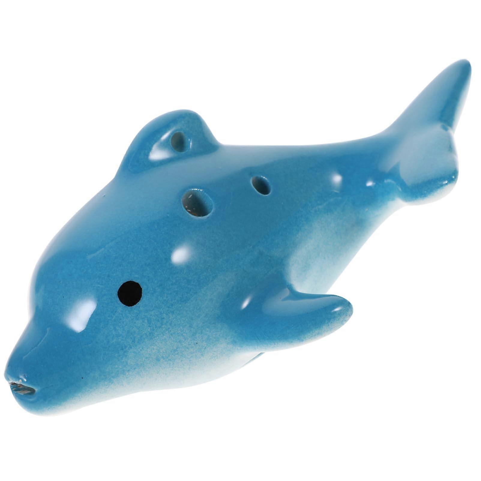 Sky Blue Dolphin Shaped Ceramic Ocarina 6 Hole Beginner Friendly Clear Sound Unique Gift