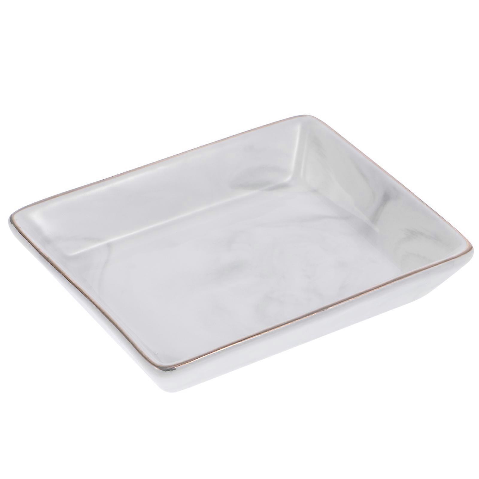 Ceramic Marble Pattern Tray for Storage Marbling Ceramics Storage Plate Dark Grey