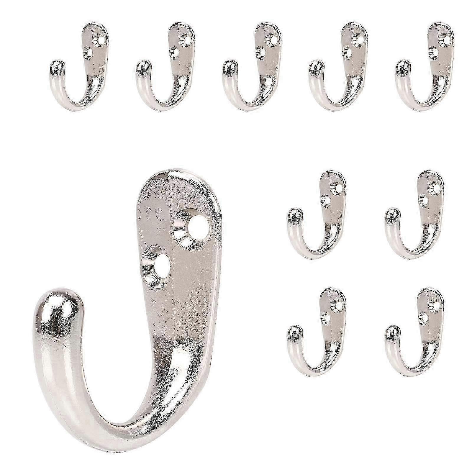Metal Wall Hooks 10-Pack - Rustproof Single Prong Hangers