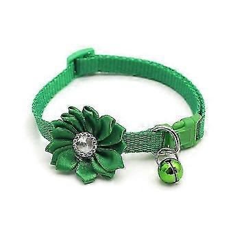 Pet cat collar bell flower adjustable easy to wear buckle dog collar bell cute cat necklace green