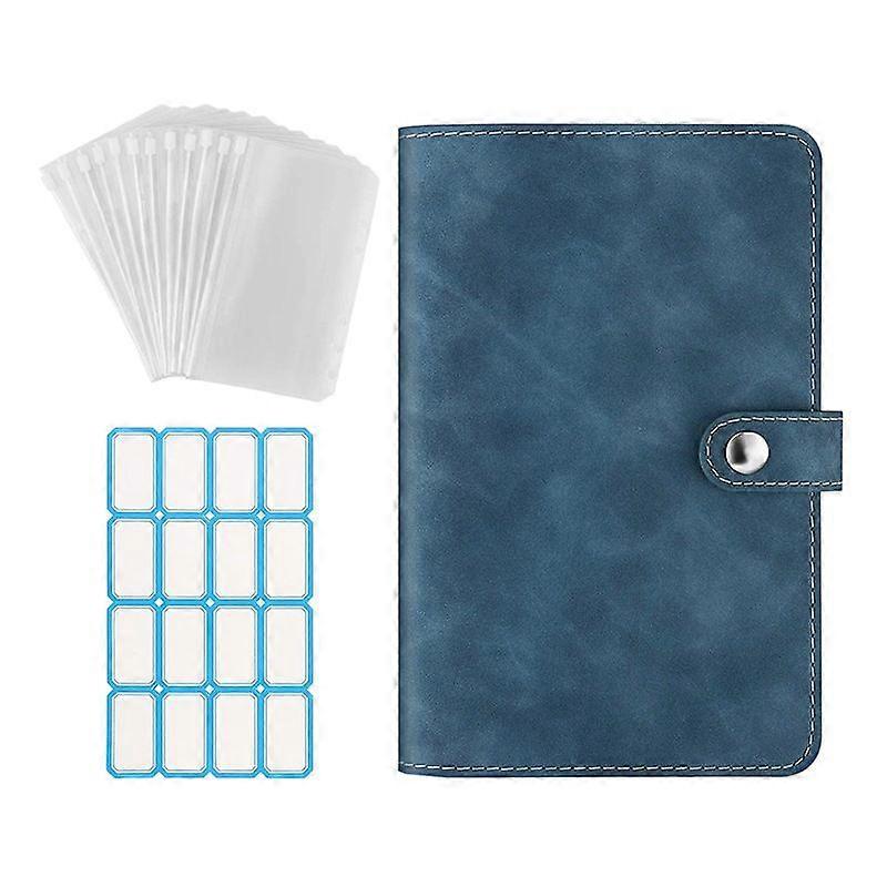 Binder Notebook PU Leather Binder Notebook Folder with Label Sticker - (modrý)