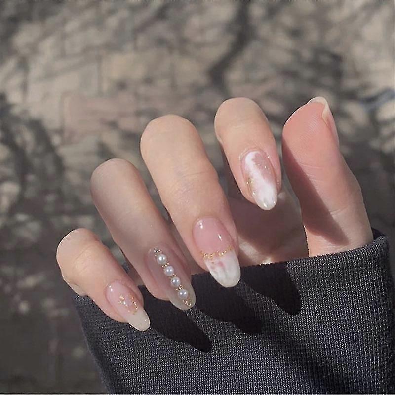 24pcs Pearl Halo Dyeing Removable Manicure Patch False Nails
