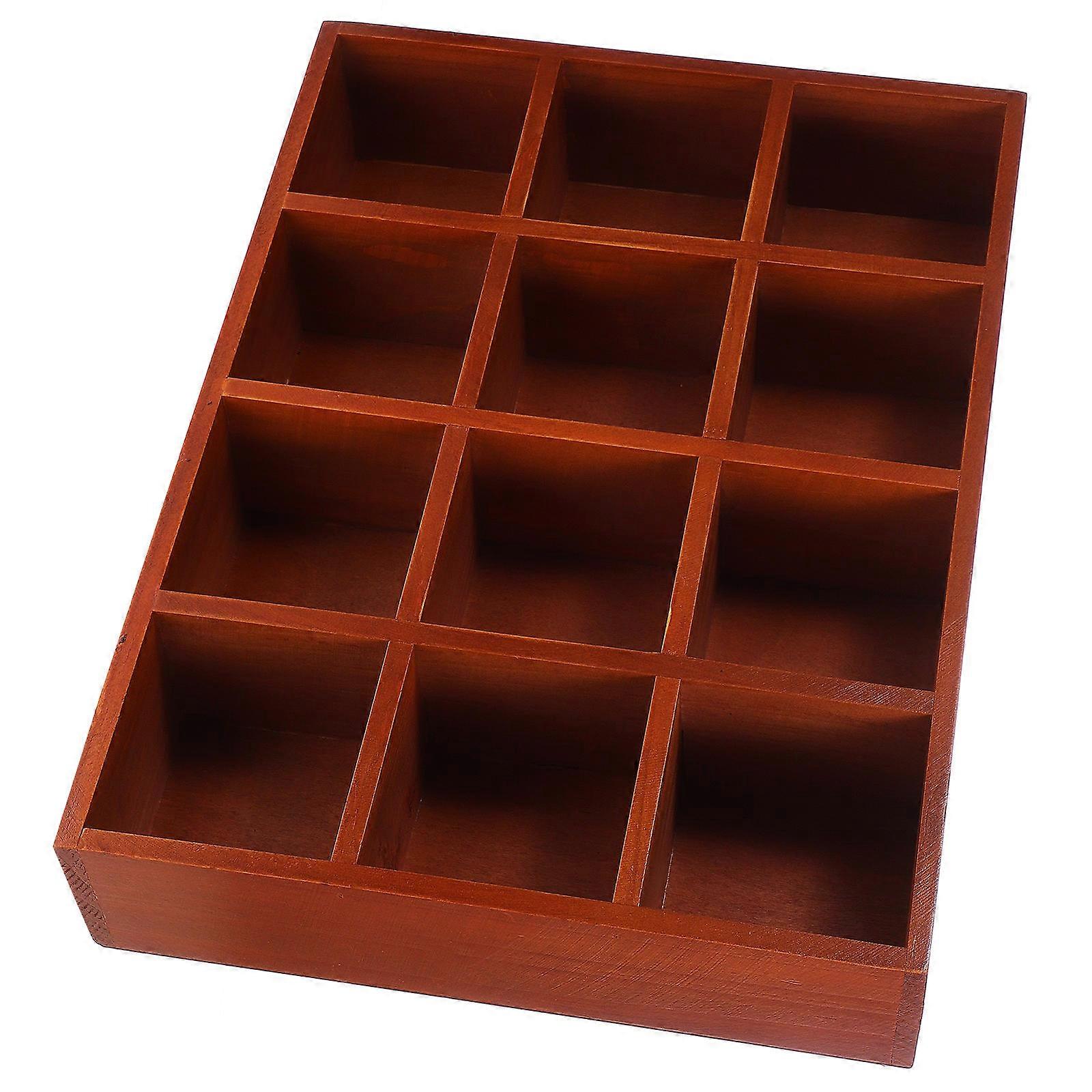 Rustic Wood Floating Shelf 12-Compartment Wall Shelf Tabletop Display Rack