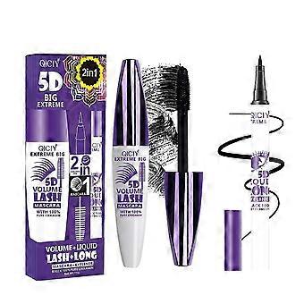Musta ripsiväri nestemäinen eyeliner-sarja, 5D vedenpitävä kuituripsiväri volyymi ja pituus, pitkäkestoinen tahriintumaton silmänrajauskynä, meikkilahja naisille tytölle