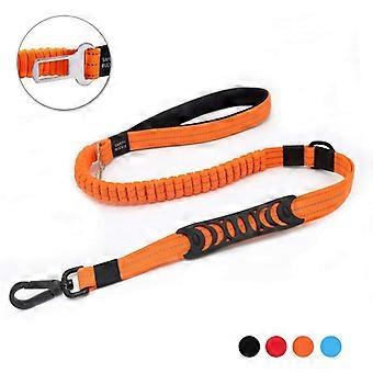 Laisse de chien anti-traction Laisse de sécurité de voiture pour petits moyens grands chiens en nylon réfléchissant solide (110CM orange)