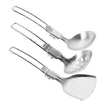 Picnic Tableware Portable Camping Utensil Set Outdoor Cooking Equipment Silver Foldable Space Saving 3Pcs