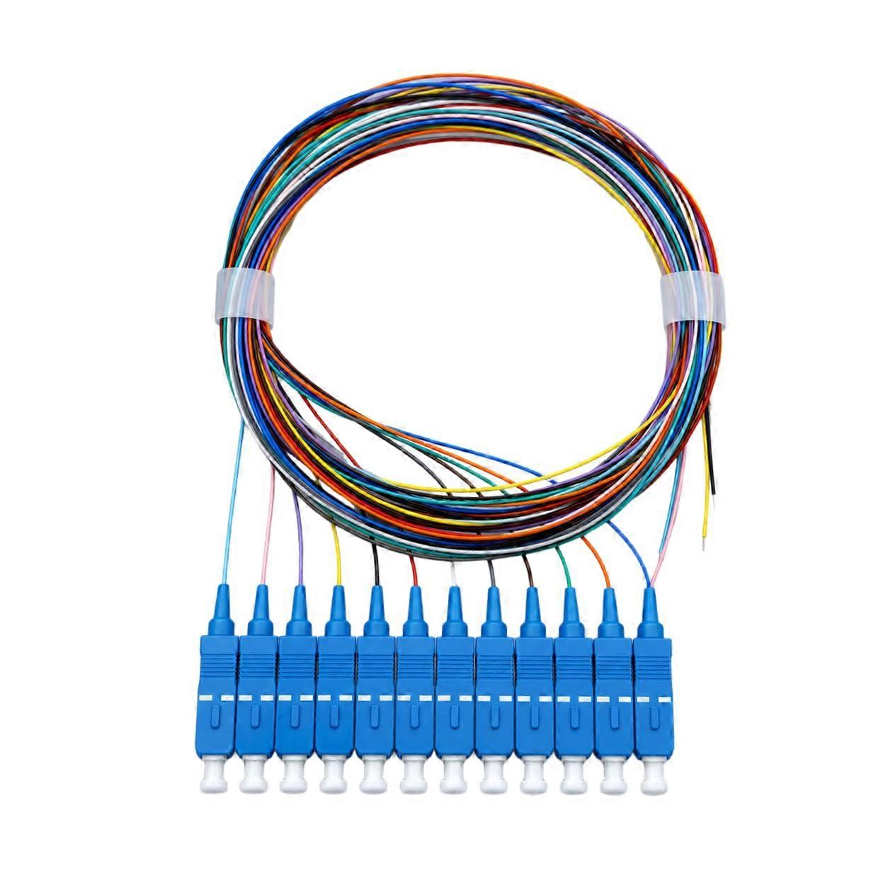 Glasvezelpigtail, kleurgecodeerd, 12 vezels, SC/UPC, monomode, Simplex 9/125um