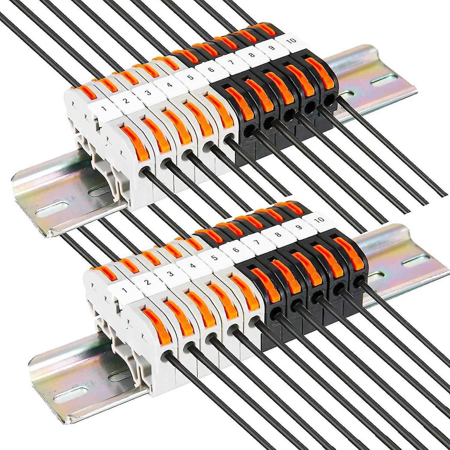 Din Rail Terminal Blocks Kit, With Universal Compact Connectors, Connection Bar, Marker Strip, Scre