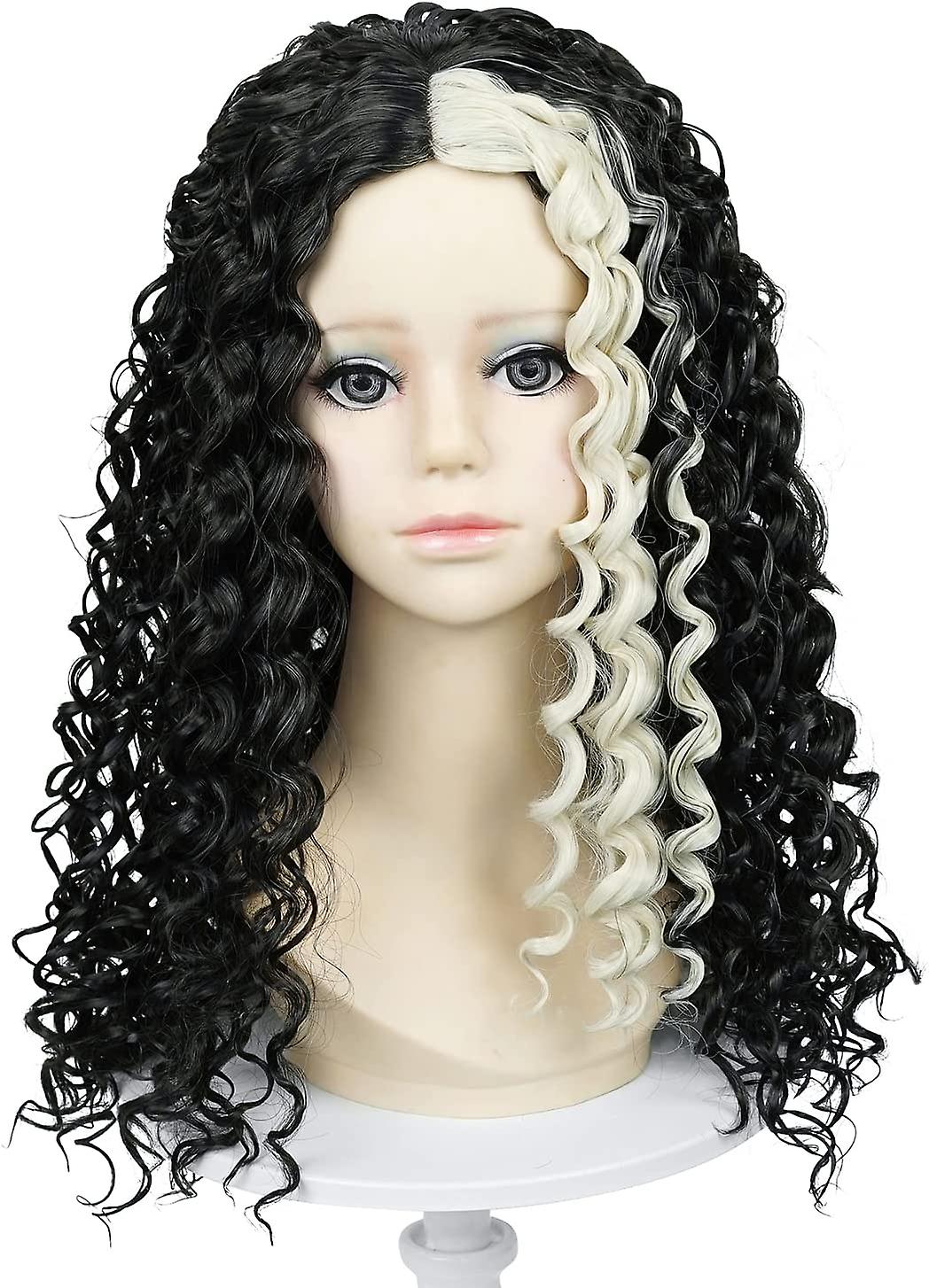 Uniquebe Willa Pruik Kinderen Lang Zwart Krullend voor Meisjes Lang Middendeel Zwart