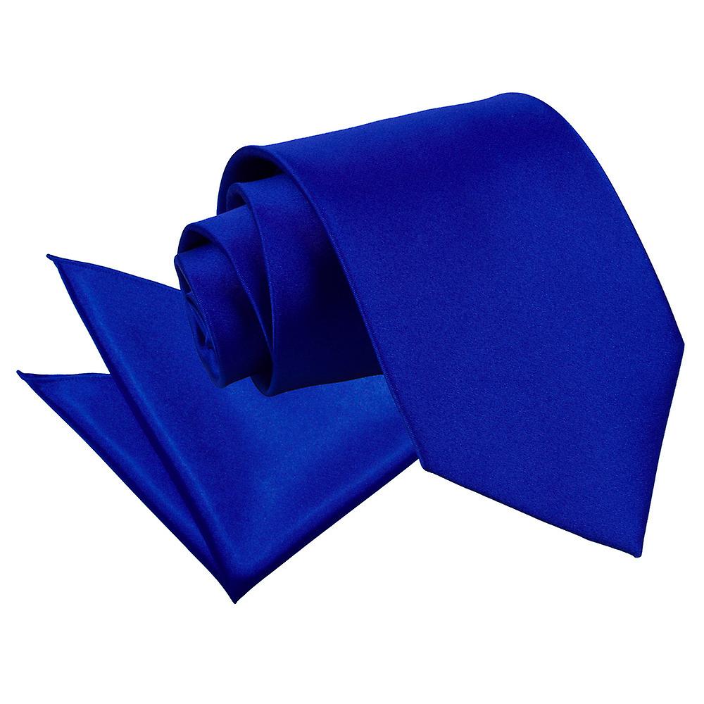 Cravatta in raso blu Royal Plain e Set Square Pocket