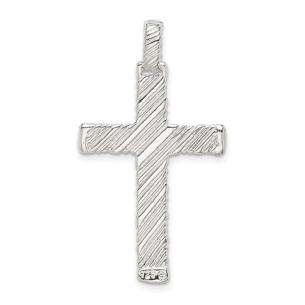 925 Sterling Silver Faith Cross Pendant Necklace - Laser Etched Design, 22x10mm, Polished Finish For Women
