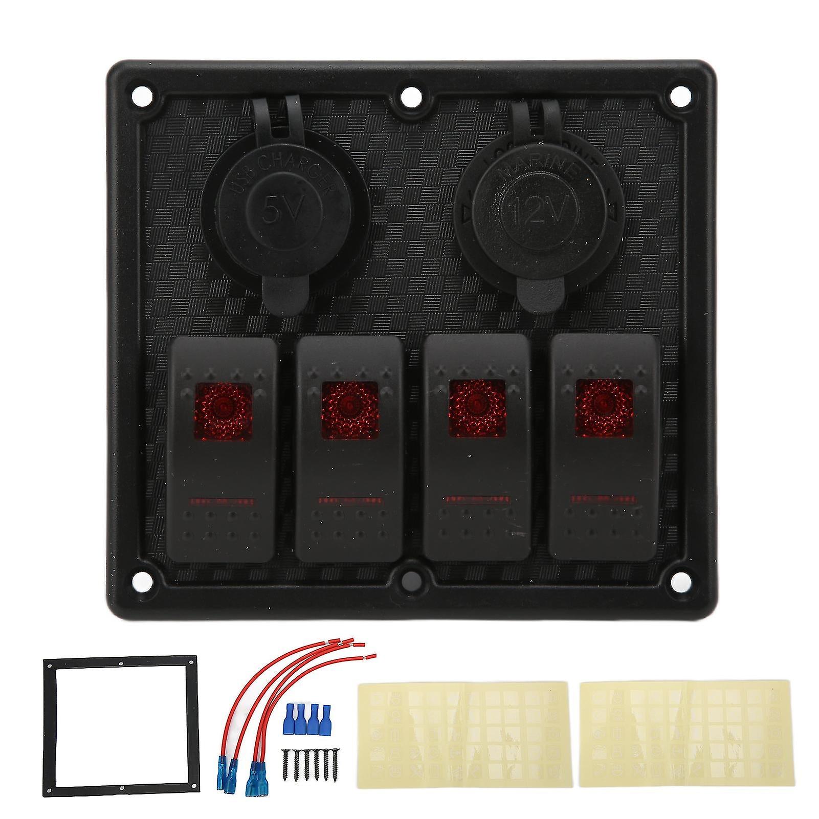 4 Gang Rocker Switch Panel Led Waterproof Dual Usb Charging Port 1224v Dc 4.8a For Rvs Yachtsred