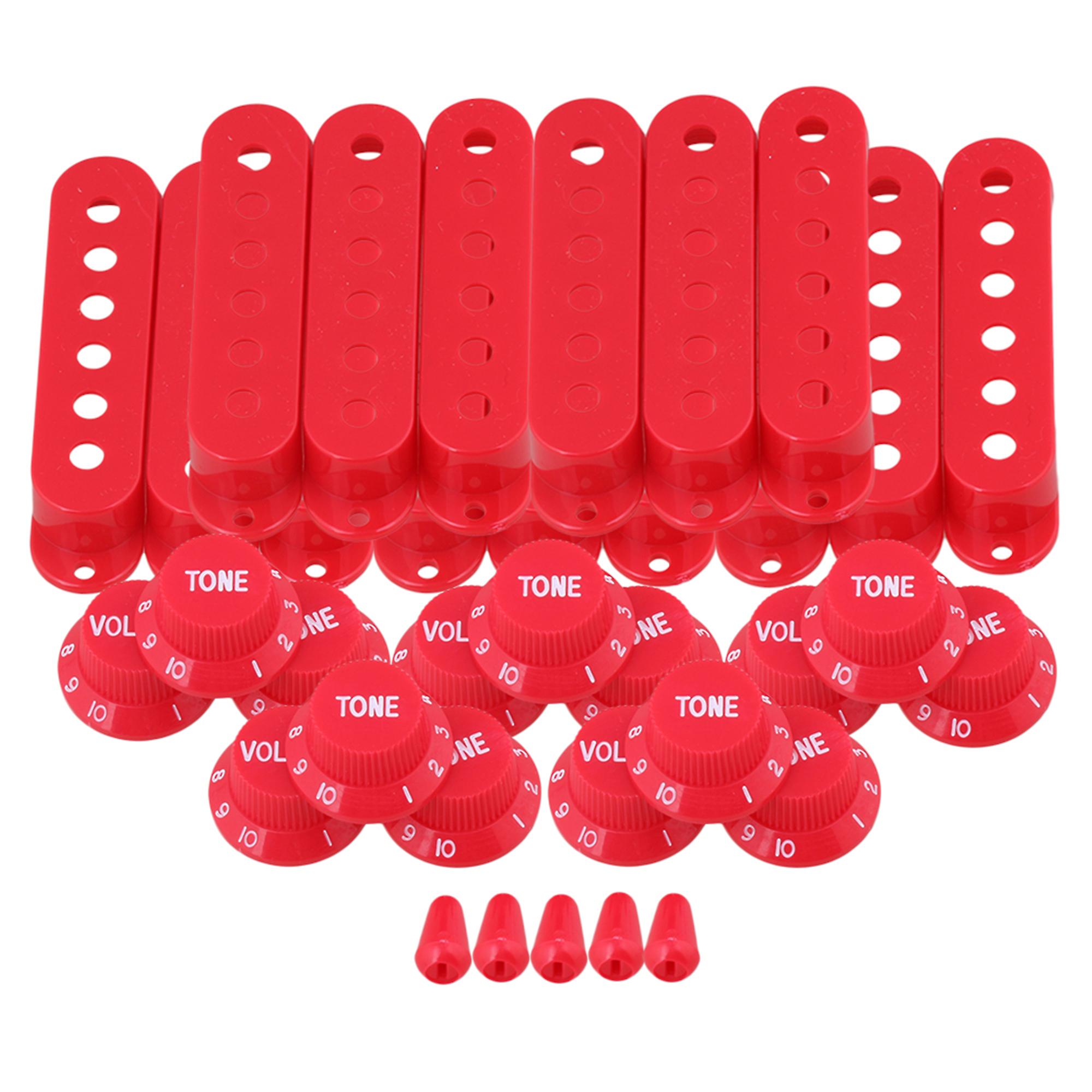 5Pcs Red Plastic Pickup Cover Set for Electric Guitar White Numbers Scale